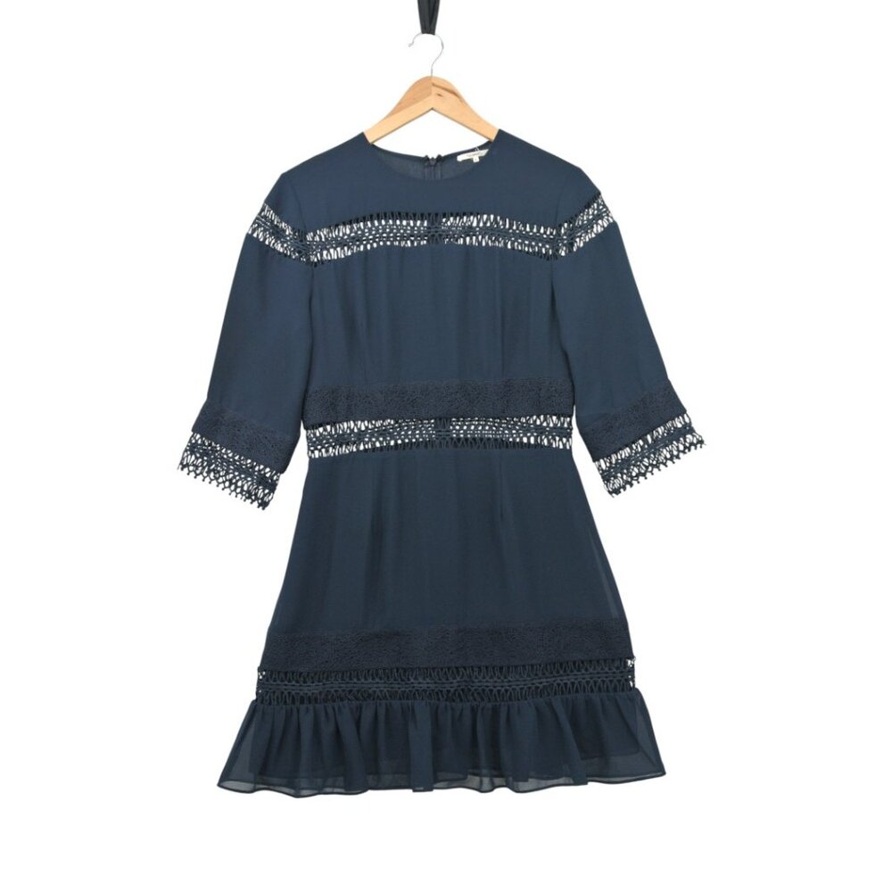 Tularosa Navy Lace Trim Boho Romantic Goth Mini Dress Size S